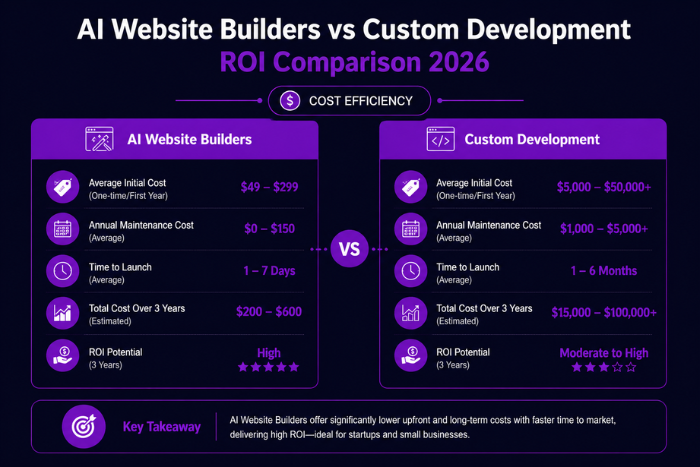 AI website builders vs custom development: ROI comparison 2026