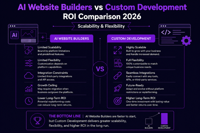 AI website builders vs custom development: ROI comparison 2026