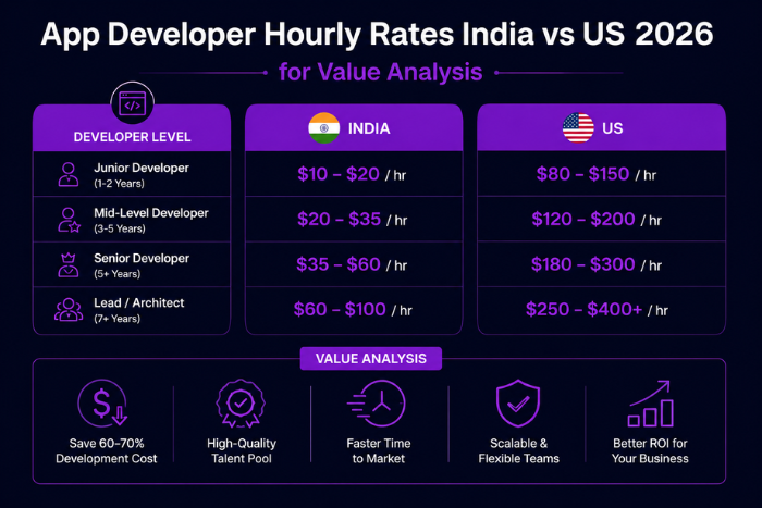 App developer hourly rates India vs US 2026