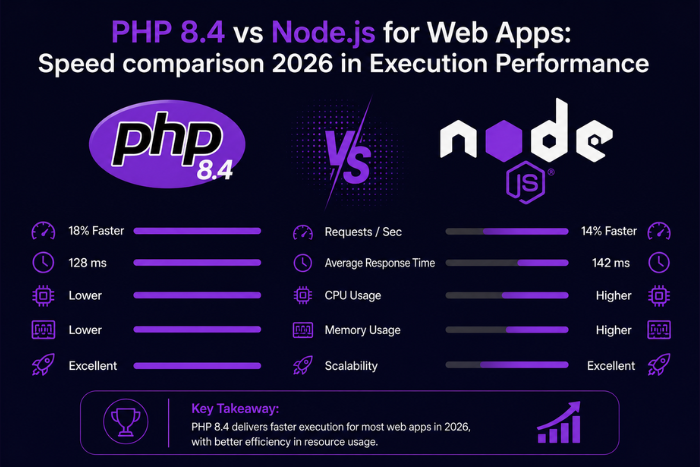 PHP 8.4 vs Node.js for web apps: Speed comparison 2026